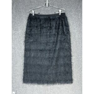 Vintage Skirt Womens M Black Eyelash Fringe Flapper Straight Midi Elastic Waist